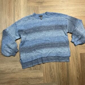 AQUA Ombre Striped Crew Neck Balloon Sleeve Sweater Womens Small Preppy Classic